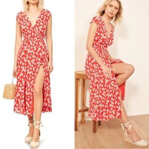 REFORMATION Carina Oopsie Daisy Wrap Midi Dress, M